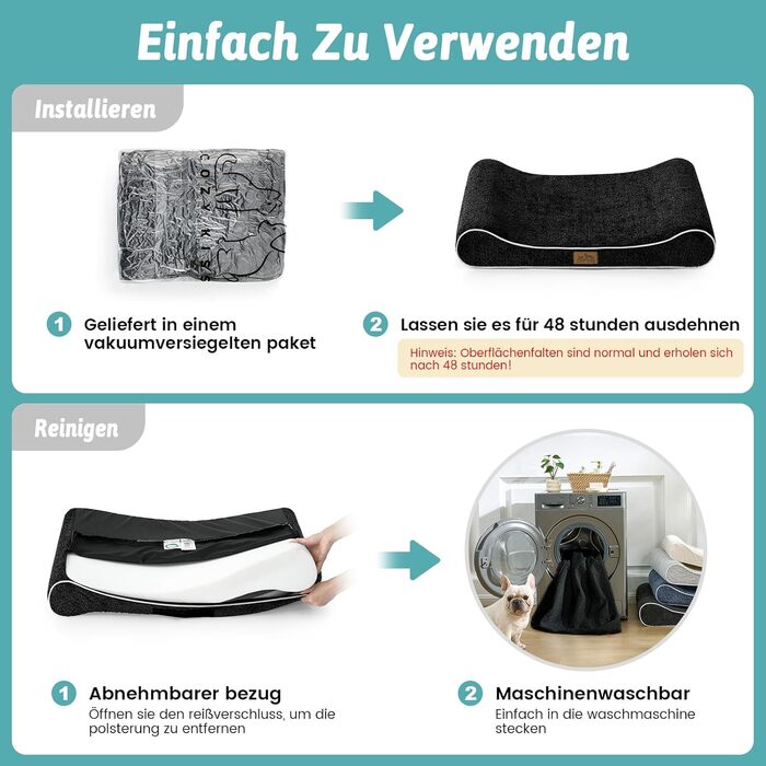 Лежанка для собак, 76x50x12 см, з високим бортиком - ортопедичний лежак для собак з корисного, водовідштовхувального та неслизького матеріалу у формі човна, підходить для собак до 16 кг, чорна, S (76x50x12 см)