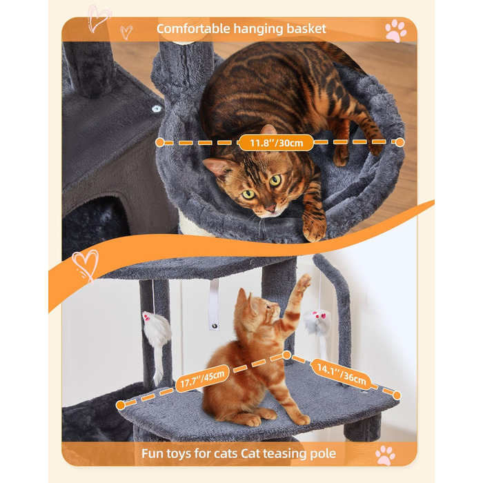 Драбина для котів Taoqimiao MS032G XXL - велика, для дорослих, з металевою гамаком, сірий