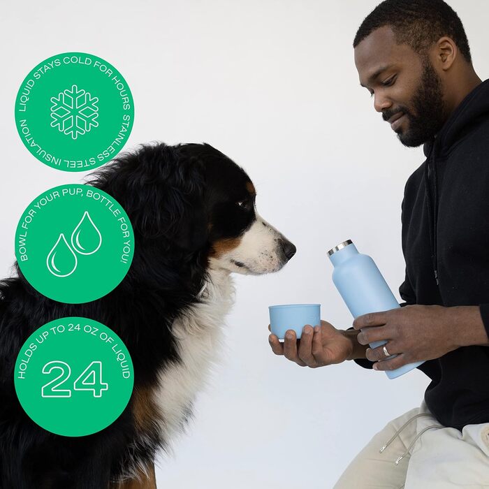 Термобутилка Springer Dog and Me 680,4 г з нержавіючої сталі для води, ізольована, тримає холод до 12 годин, портативна пляшка для води з інтегрованою поїлкою для собак, небесно-блакитна