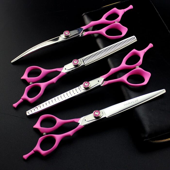 Набір професійних ножиць для грумінгу собак JIESENYU: 7 дюймів, прямі та витончені леза, 4 шт.