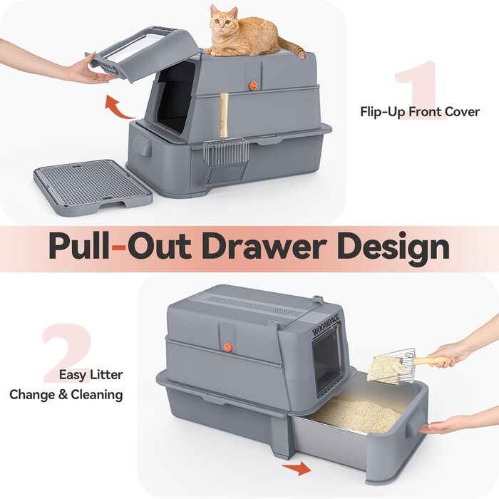 Торгівля для котів Wooaidagg з нержавіючої сталі з контролем запаху, модульна конструкція, легко чистити, розмір XL, підходить для всіх котів (темно-сірий)