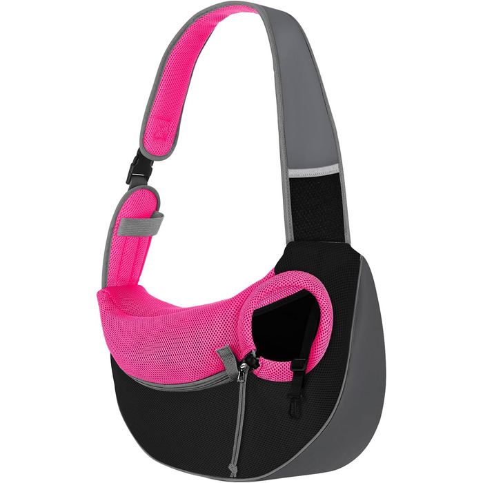 Сумочка-переноска для собак Pawaboo, оновлена версія з кишенею для гаджетів, регульована, для вигулу на вулиці - чорна (Magenta-2025 Upgedated, L)