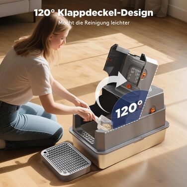 Закритий лоток для котів MIXJOY XXL з кришкою з нержавіючої сталі, туалет для великих та кількох котів з двома дверима та совком, 59x38x39 см, темно-сірий