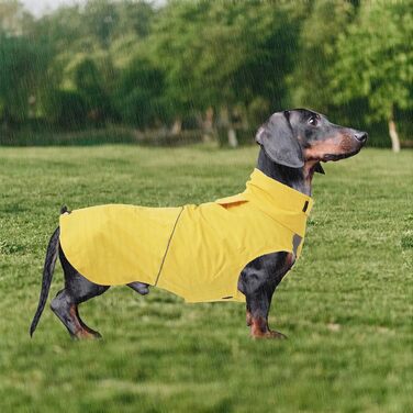 Водонепроникний дощовик для собак Morezi з відбиваючими смугами та захистом живота - Легко одягається (липучка) - для Такс та Коргі - Жовтий - XL X-Large (Обхват грудей: 55-58 см)