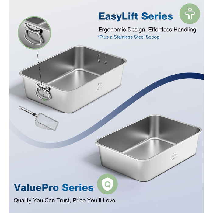 Котлочистка для котів ValuePro, нержавіюча сталь, XXL, 45x35x15 см, безперешкодна, антипригарне покриття, без запаху, легко мити