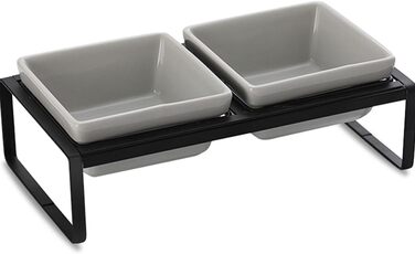 Підвищена годівниця для котів та собак сірого кольору, з підставкою, з подвійної кераміки, 2 x 280 мл