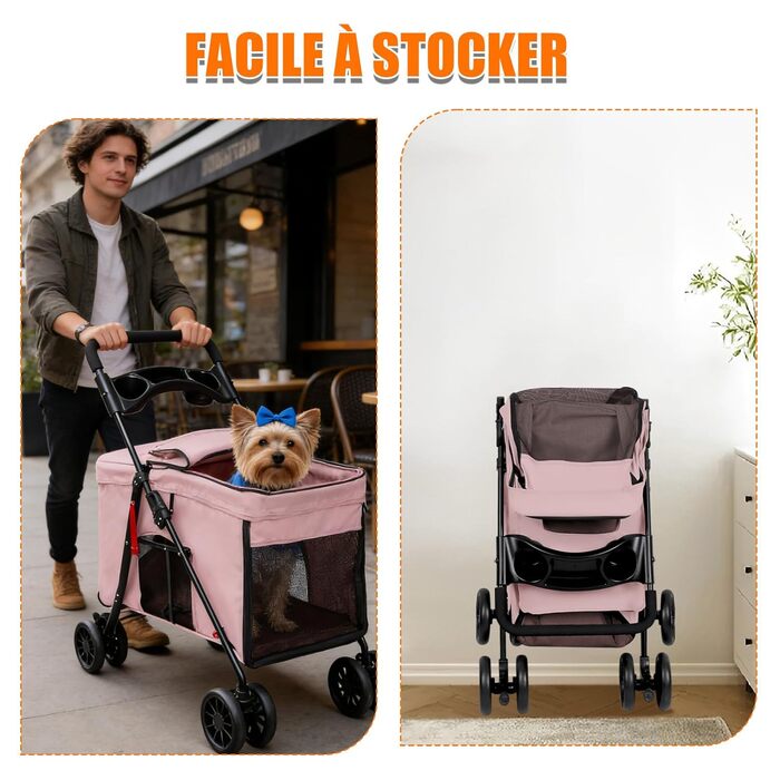 Дитяча коляска для тварин Homewell, рожева, до 20 кг, з сіткою, ременями та тримачем для напоїв