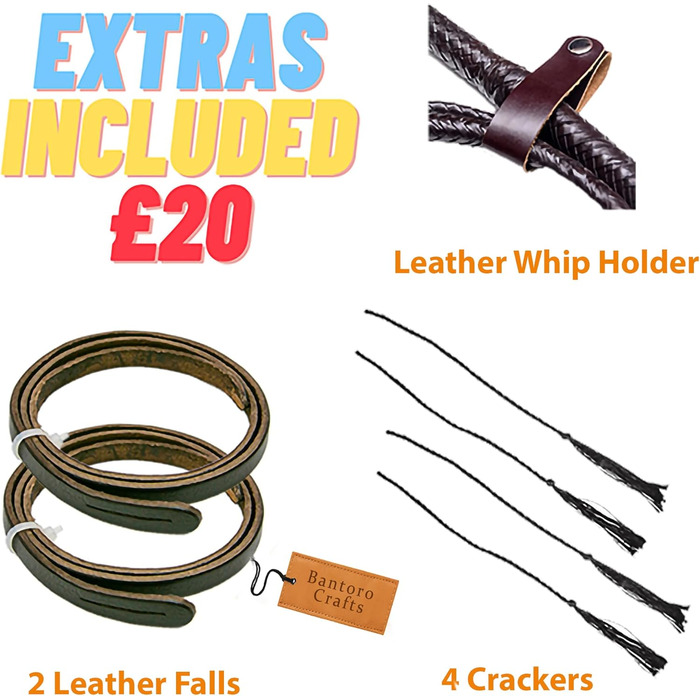 Плетена батіг з натуральної шкіри кенгуру, 1,2-7,3 м, 16 плетінь, для професійного використання