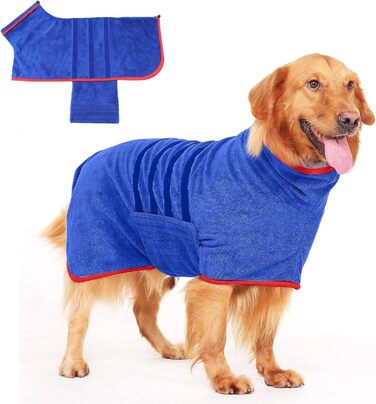 Рушник для собак PETCUTE з мікрофібри з клямками, супер вбираючий та швидковисихаючий, для середніх та великих собак, можна прати в пральній машині, (2XL, Морська синя)