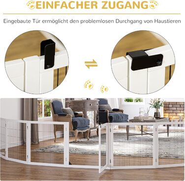 Захисний бар'єр для собак PawHut - регульований, 432 x 70 см, 6 панелей, білий