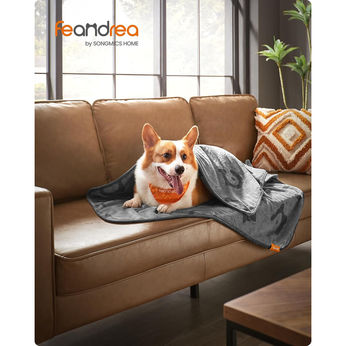 Накидка для собак Feandrea, 3 шт. в наборі, L, 127 x 102 см, фланель, сірий, для захисту дивану, для собак маленьких та середніх порід
