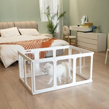 Акриловий вольєр для цуценят, 60 см, прозорий захист для собак, портативний вольєр для цуценят та собак середніх розмірів, для використання в приміщенні та на вулиці, 10 панелей, білий