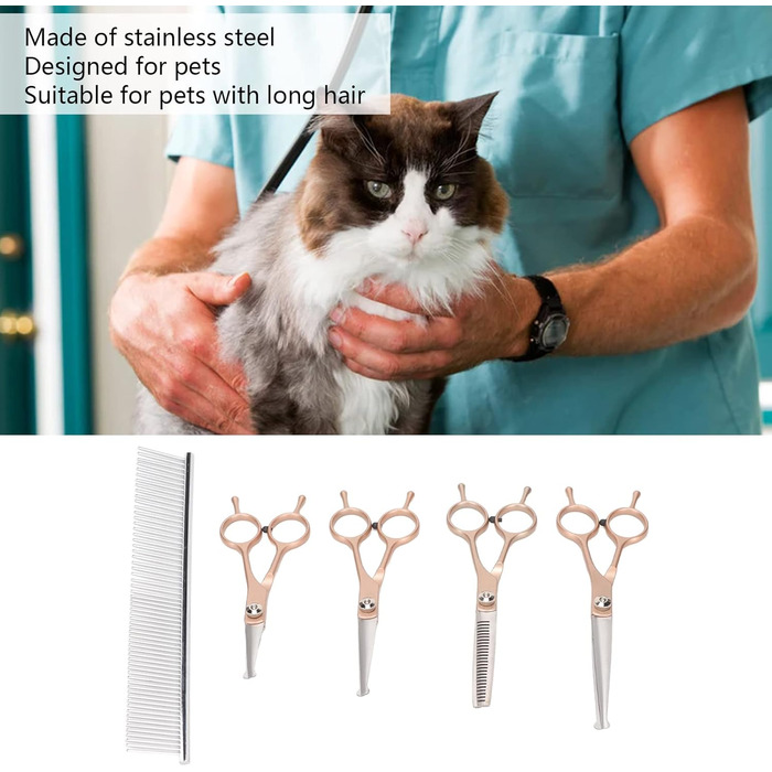 Набір професійних ножиць для грумінгу собак, 5 шт., з нержавіючої сталі, безпечні, для собак, котів та інших тварин
