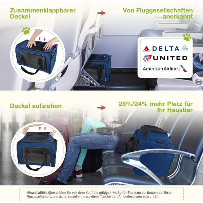 Транспортна сумка для кота/собаки TOFFCAEA, переноска для тварин, складана, 6 кг, для середніх собак та котів (Блакитний, 43 x 28 x 28 см)