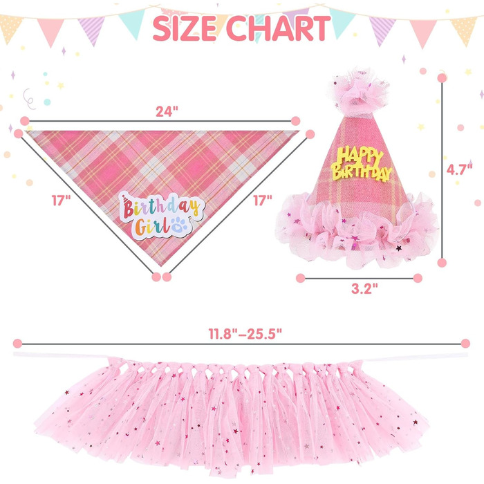 Сукня для собак SCENEREAL на весілля з банданою, краваткою та короною, комплект, для дівчаток, цуценят, кошенят, аксесуари для вечірки, спідниця-тьюль, костюм для маленьких, середніх та великих собак, білий (весільний) (рожевий в клітинку (день народження