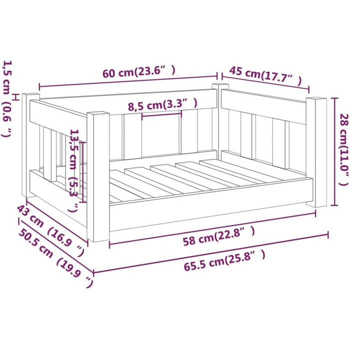 Собаче ліжко біле з масиву сосни 65,5x50,5x28 см - кошик для котів та собак середніх та великих порід