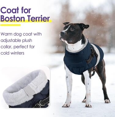 Тепла зимова куртка для собак SUNFURA з інтегрованим шлейкою, водонепроникний флісовий костюм для Французького бульдога (Small, Marineblau)