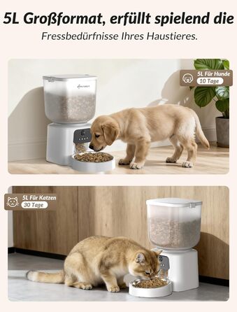 Автомат годування котів з камерою, розумний автомат для котів, 5л, 1–6 прийомів їжі для котів та тварин середніх розмірів з відео