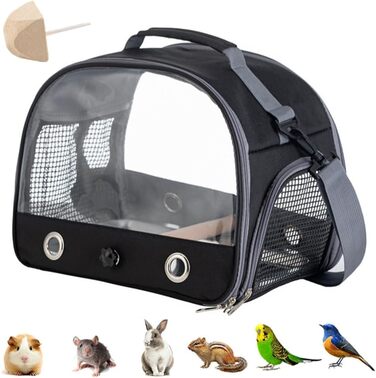 Рюкзак для птахів з дерев'яною жердкою, переноска для птахів з жердкою та нержавіючою сталею, легкий рюкзак для папуги, з нержавіючою сталею та жердкою, для папуг, Ґолді, 1 для жування (чорний)