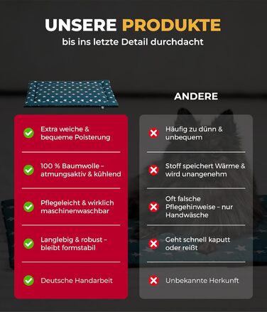 Літня собача ковдра Sterne Petrol з бавовни (55x75 см) – м'яка, з антиковзким шаром, для собак, легко миється, довговічна, Made in Germany