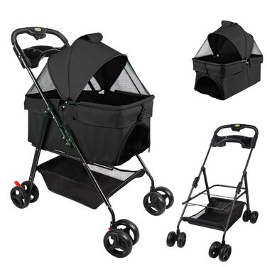 Візок для домашніх тварин та дітей Homewell 2в1, розкладний, з кошиком для зберігання та тримачем для напоїв, для собак та котів, чорний