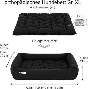 Ортопедичне ліжко для собак Doctor Bark - миється до 95°C, гігієнічне, без запаху, з м'якою підстилкою, для середніх собак (XL, 100x90 см, чорне)