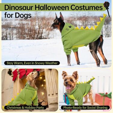 Костюм для собак QBLEEV: динозавр, теплий халат з капюшоном, для косплею, Хелловін, вечірки, зелений