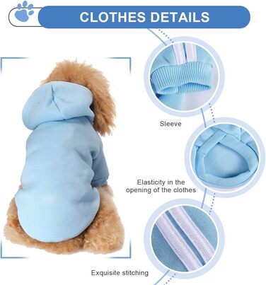 Теплий пуловер з капюшоном для собак, чіхуахуа, маленьких собак, халатик для тварин, одяг для цуценят (L, світло-блакитний)