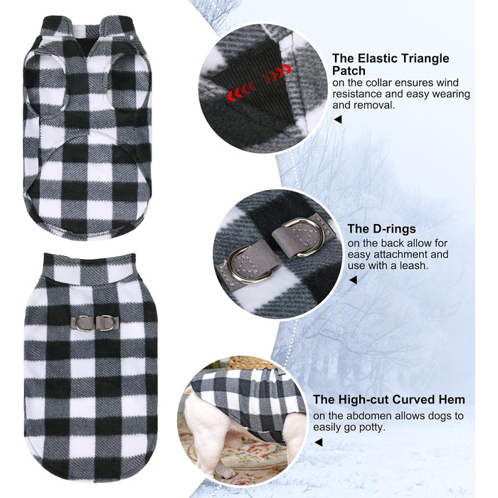 Теплий плед-жилет для собак BEAUTYZOO: флісова жилетка, вітрозахисна куртка для маленьких та середніх порід, XS, S, цуценята, з кільцем для повідка, класичний візерунок буйвола