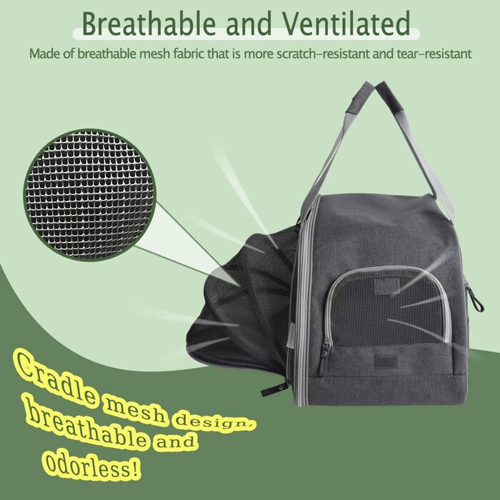 Розширювана переноска для котів – складана переноска для котів та маленьких собак до 6 кг, легка переноска, сумка для транспортування, дихаюча та компактна переноска, сірого кольору