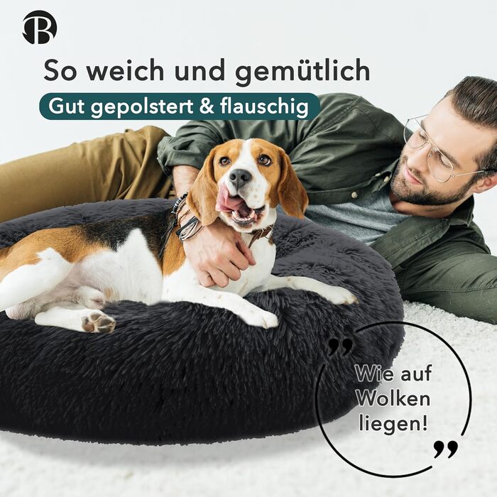 Кругла подушка-лежанка для собак середніх порід, 70 см, плюшева, знятний чохол, чорна