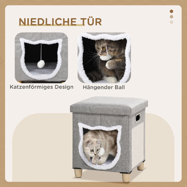 PawHut Cat Cave Пуф з подушкою та килимком для подряпин, Play Ball, протиковзкий, сірий, поліестер для котів