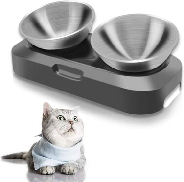 Підвищені годівниці для котів 2 шт. з нержавіючої сталі, нахил 15°, антиковзний стійкий, запобігає нудоті, придатні для миття в посудомийній машині
