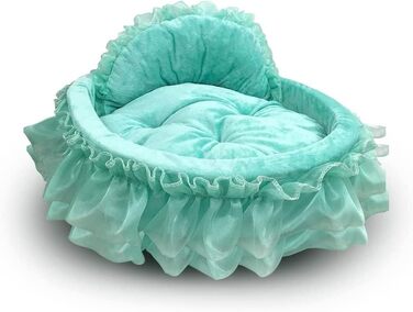 Кругле ліжко для собак і котів Unistrengh з мереживом, принцеса, тепле гніздо, миється, софа для собак, котів, цуценят, плюшевих іграшок (Small, 50 x 55 x 12 см, Зелений)