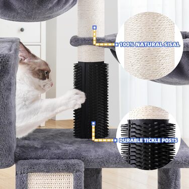 Котячий комплекс ROYPET, 110 см, темно-сірий, будиночок і когтеточка, стильний дизайн