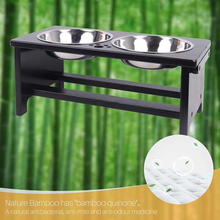 Підвищені годівниці для собак великих порід, на стійці, без розливання, набір з 2 годівниць з нержавіючої сталі, XL (35.56 см), об'єм 48 Oz, та середні (17.78 см), об'єм 29 Oz, чорного кольору