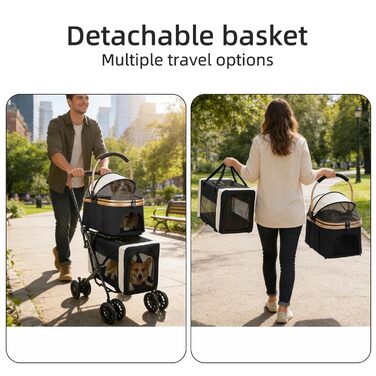 Візок для тварин, бугі для собак та котів, складний, чорний, до 20 кг