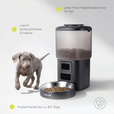 Автоматичний годувальник для собак Crispy з таймером, LCD-дисплеєм, резервним живленням (USB-C), нержавіюча сталь, 4.5 л, для сухого корму 5-15 мм