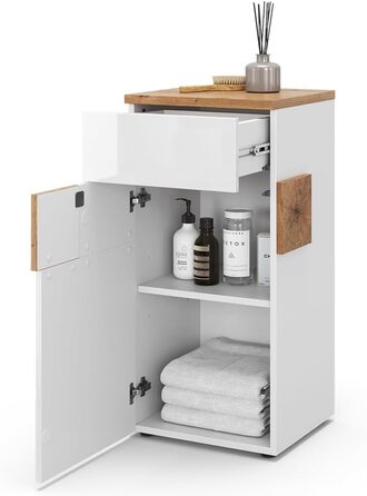 Шафа для ванної Vicco Eden, середня, 40x84 см, біла, декор під дуб (Artisan-Eiche)