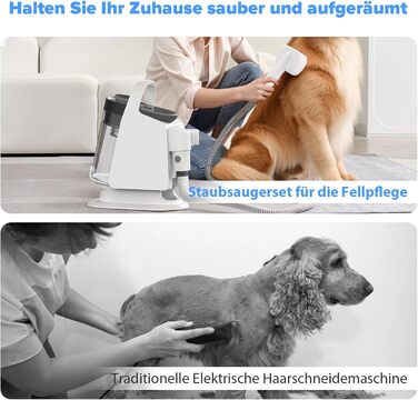 Машинка для стрижки собак зі вбудованим пилососом, 13000Pa, тиха, для собак та котів, 7 насадок, контейнер для сміття 2L