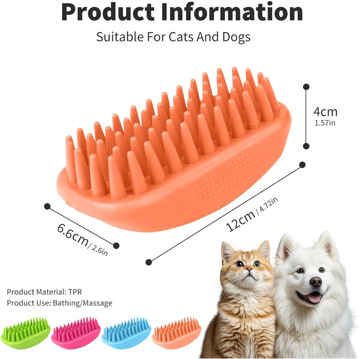 PETCUTE Щітка для собак і котів, гумова масажна щітка з м'якими силіконовими щетинками, для грумінгу, видалення шерсті, миється, неслизька (Помаранчевий)