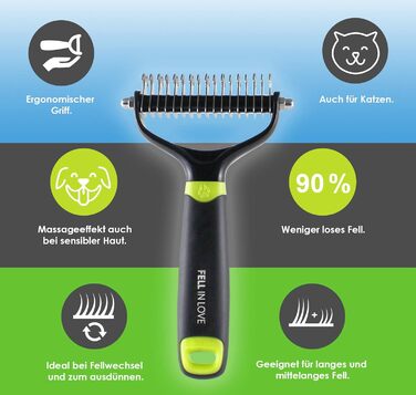 Щітка для собак з довгою шерстю FELL IN LOVE для видалення підшерстка | Щітка для підшерстка собак та котів | Щітка для видалення шерсті зеленого кольору