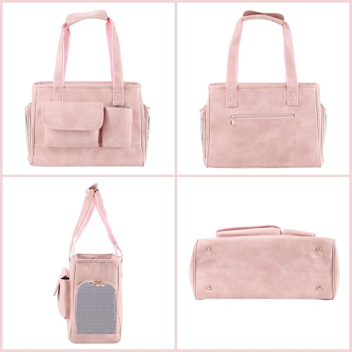 Сучасна переноска для тварин з шкіри, схвалена авіаперевізниками, рожева