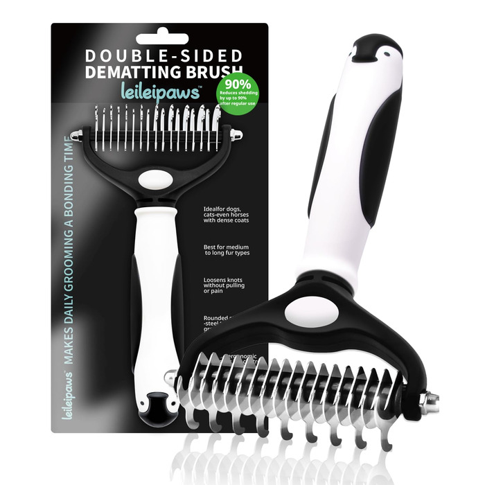 Щітка для собак та котів - двостороння щітка для видалення підшерстка та вичісування, 17/9 зубців, ручка Pinguin, для довгої та короткої шерсті, м'який догляд за шерстю та видалення підшерстка