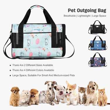 PETCUTE Транспортна сумка для котів та собак, складана переноска для тварин, з регульованим плечовим ременем, схвалена авіакомпаніями, дихаюча, знімний килимок, небесно-блакитний (M, світло-блакитний)