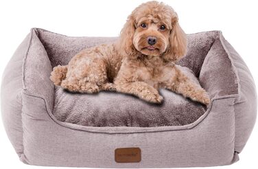 Ортопедичне ліжко для собак, маленьких та середніх порід, 52x41x16 см, м'яке та зручне, кошик для собак з високим бортиком, знімний та пральний чохол, неслизьке, для дому/автомобіля (Хакі, S)