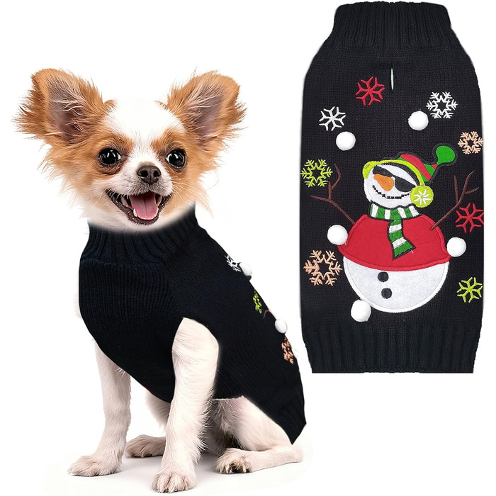 Стильний новорічний светр для собак з оленем та котиком, теплий та м'який, для осені та зими, новорічний одяг для цуценят та маленьких собак, чорний сніговик