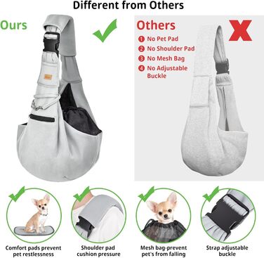 Слінг для собак та котів CUBY - переноска для тварин, слінг на одне плече, сірий, з підставкою для лап