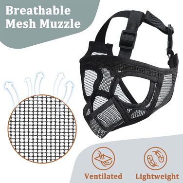 Майерзон Намордник для Французького Бульдога з короткою мордочкою, з хомутком, щоб запобігти їзді, з м'якої сітки, для собак, Ши-тцу, Мопс, Англійський Бульдог, XS [Обвід голови: 13'-14½']