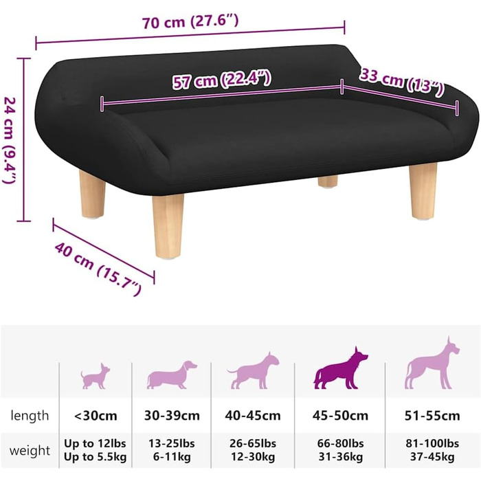 Ляжка для собак, м'яка подушка для собак, диван-софа для маленьких собак, лежанка для домашніх тварин, котяча лежанка, тканина (чорний)